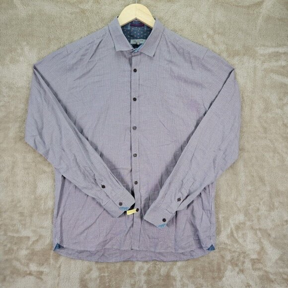 Ted Baker London Button-Down Shirt Multicolor Plaid Long Sleeve Men's Size 5 - Picture 1 of 10